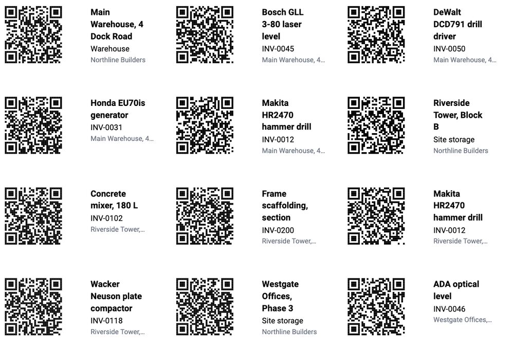 A printed sheet of QR labels