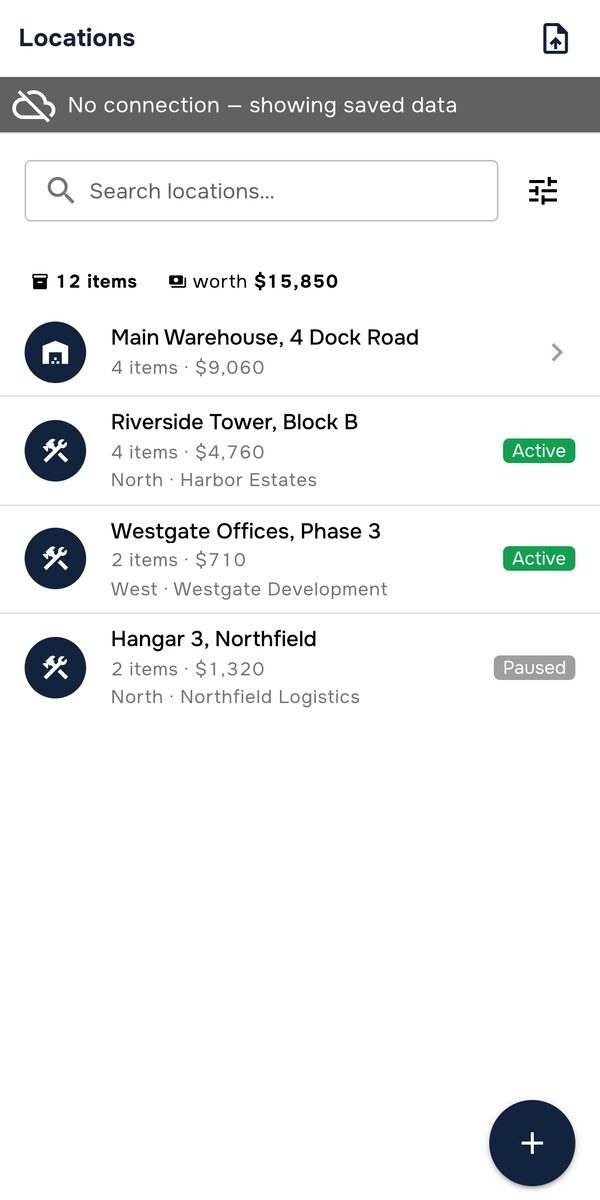 The app offline, showing saved data
